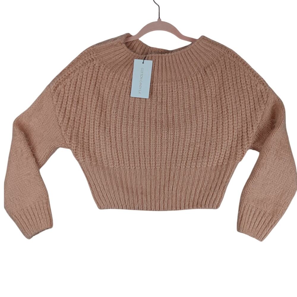Cotton Candy LA Mohair Cropped Knit Sweater Womens S/M‎ Pink Round Neck Layer